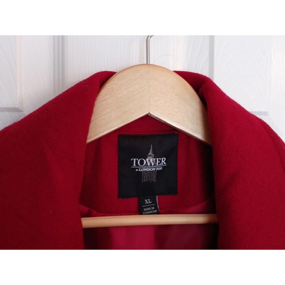 London Fog Wool Blend Single Breasted Lined Pea Coat Winter Red Women XL - Picture 7 of 12